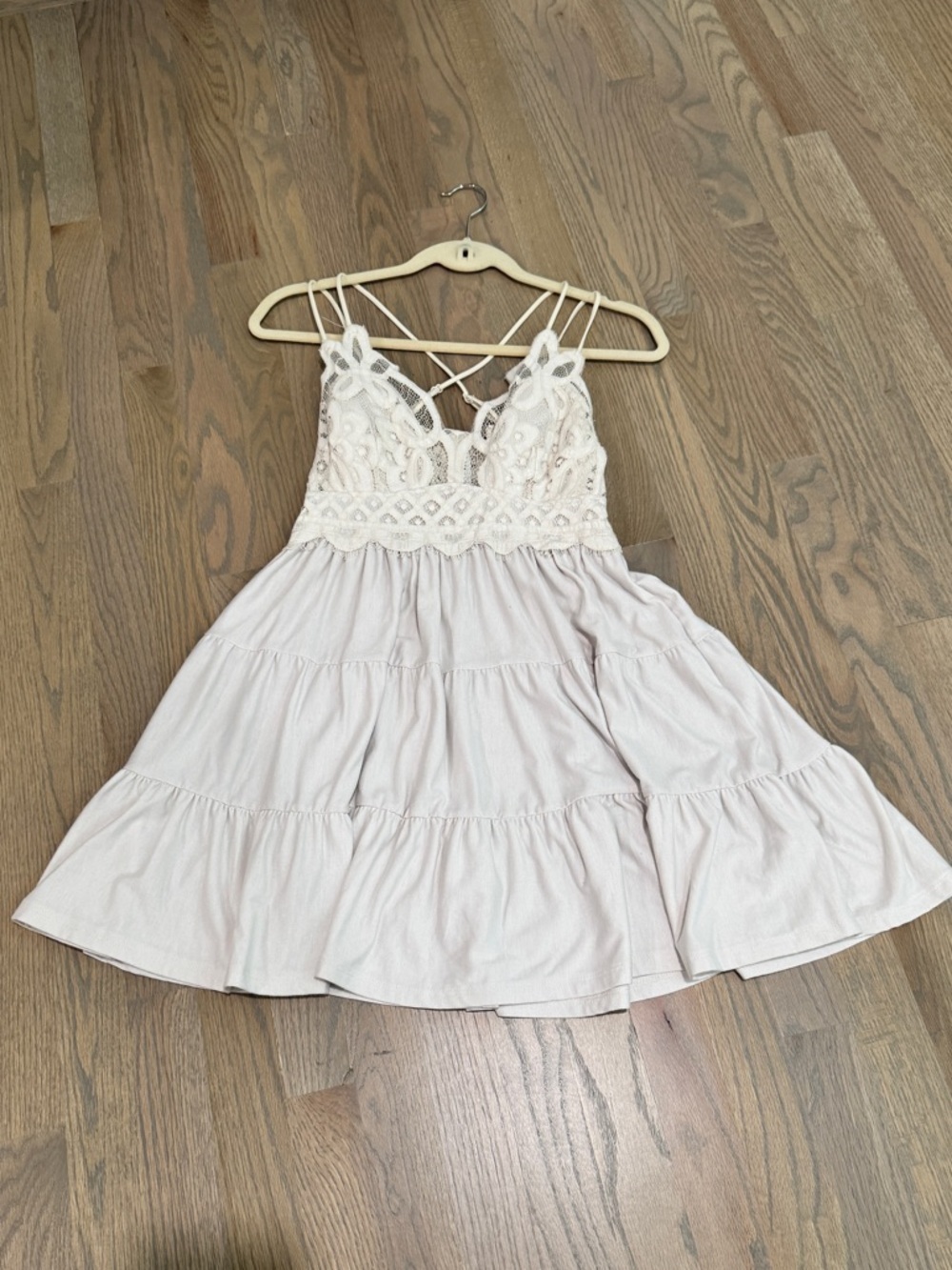 Zenana Dress Womens Size L Light  Beige Halter Mini Fit & Flare Boho